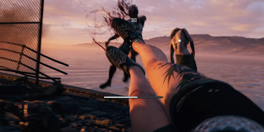 Drop Kicking a zombie into the sea in Dead Island 2.