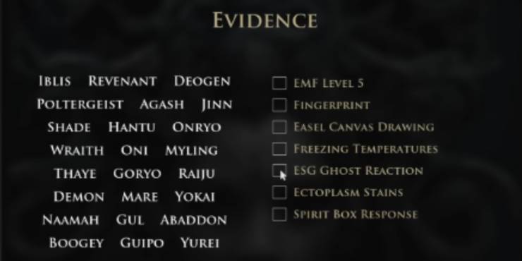 Demonologist Evidence Tracking Screen