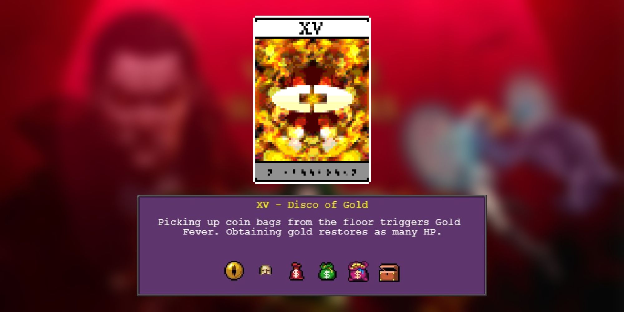 An image and description of Vampire Survivors' Disco of Gold Arcana