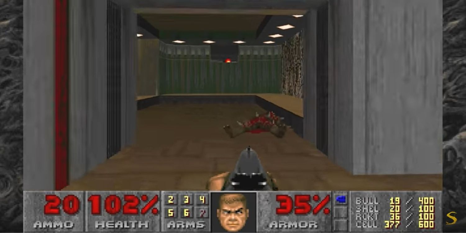The main character entering a room in Doom.