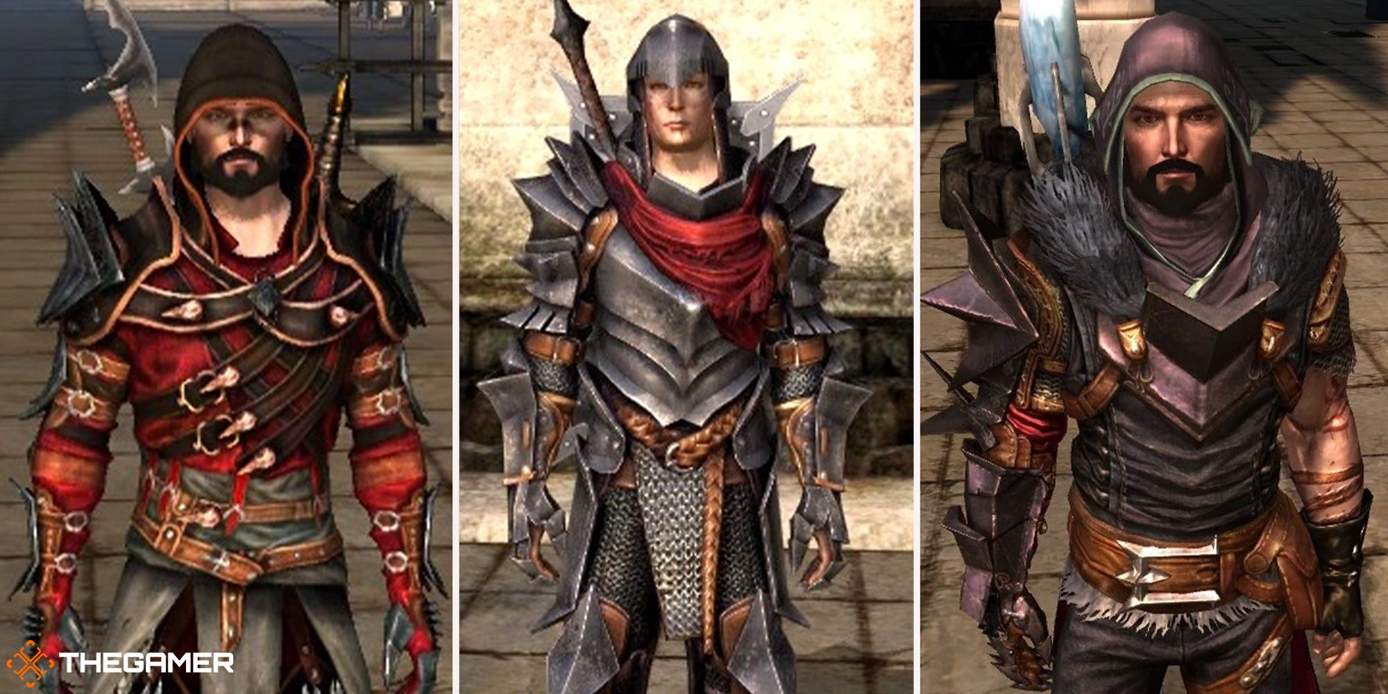 Dragon Age 2 - male hawke wearing all versions of the Mantle of the Champion-1