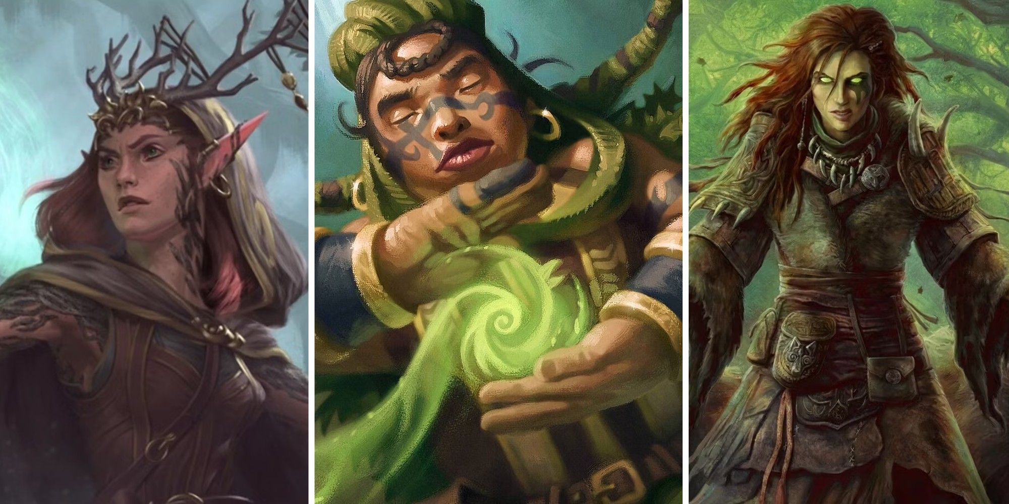A collage showing three different subclasses from the Druid race.