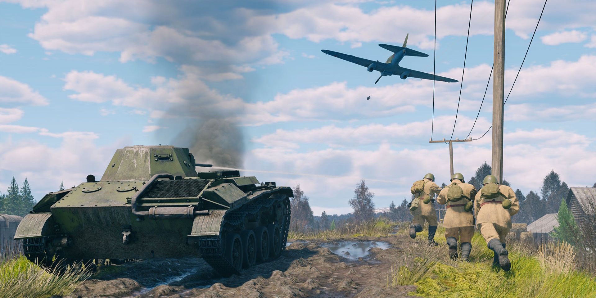 Screenshot von Infanteriesoldaten, Panzer und Flugzeug in Enlisted
