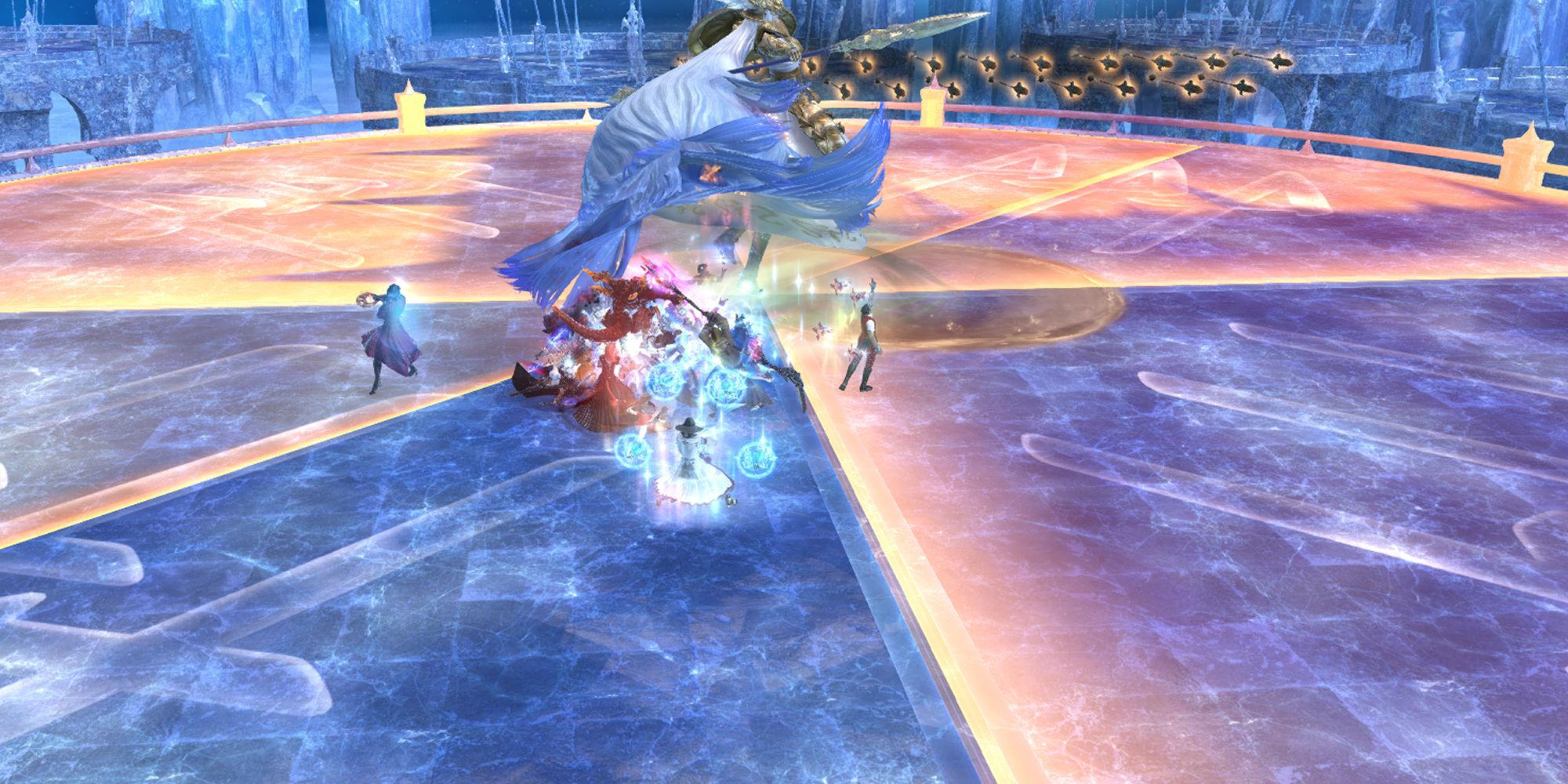 An image that depicts Halone preparing to use a combination of her abilities, from the Euphrosyne raid in Final Fantasy 14.