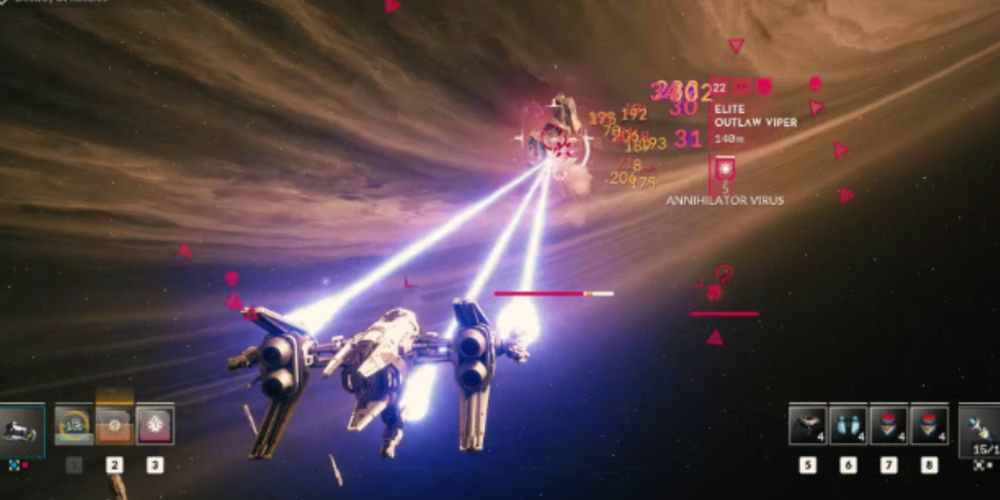 Stinger shooting lasers Mid-Combat in Everspace 2.