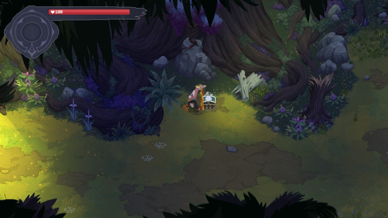 Sylas opens a treasure chest in a forest in The Mageseeker: A League Of Legends Story.