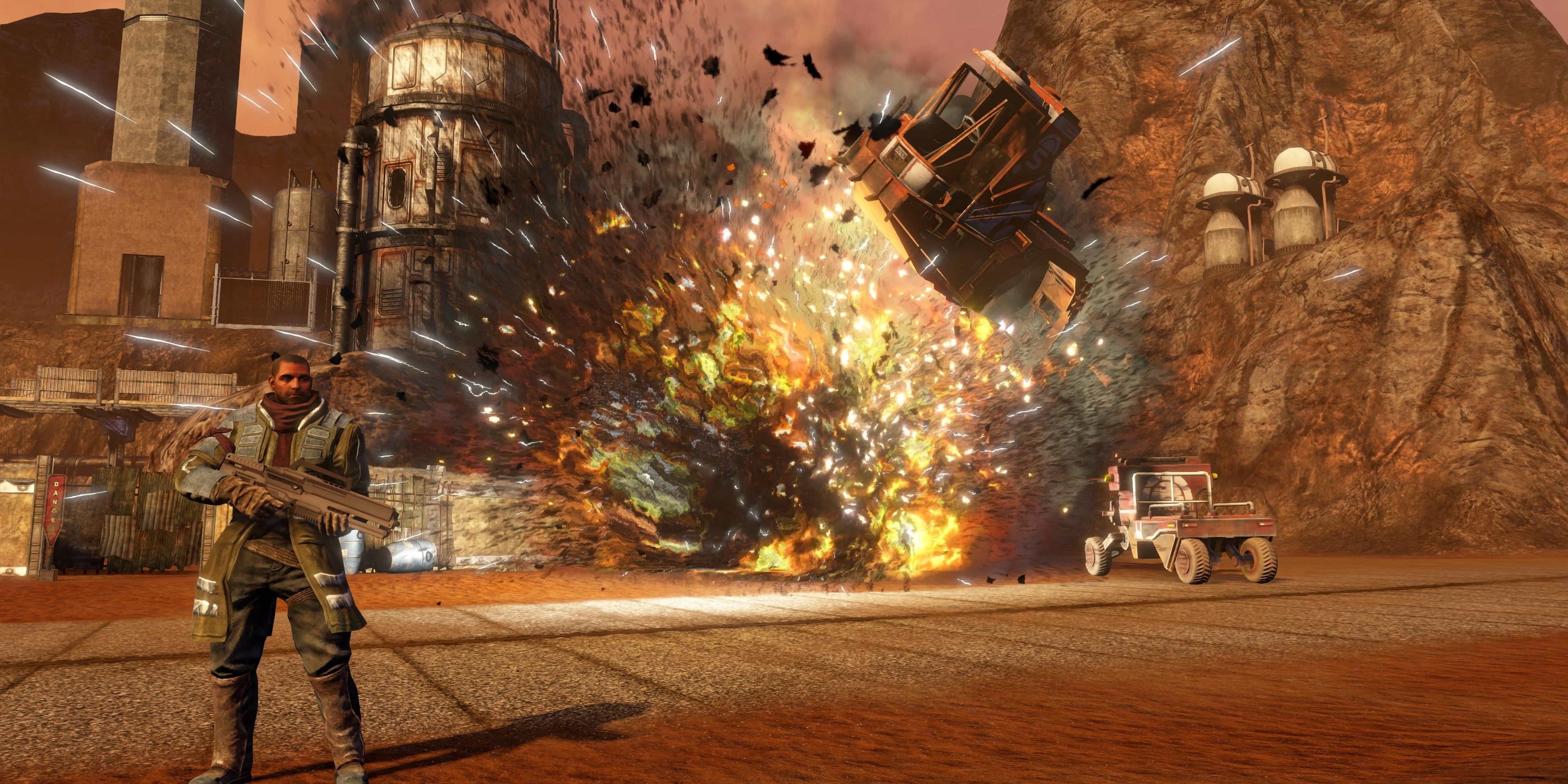 Explosion detonating on Mars surface in Red Faction Guerilla