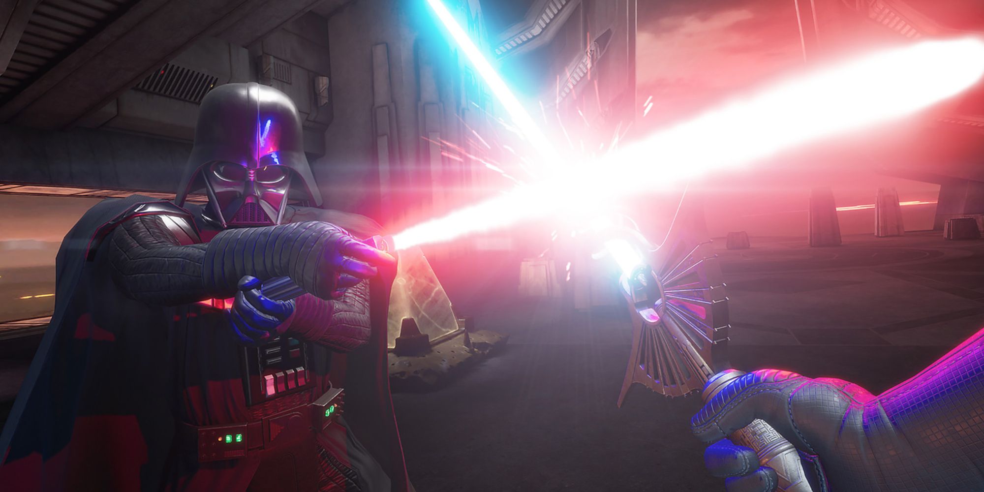 Facing Darth Vader in a lightsaber duel in Vader Immortal A Star Wars VR Series