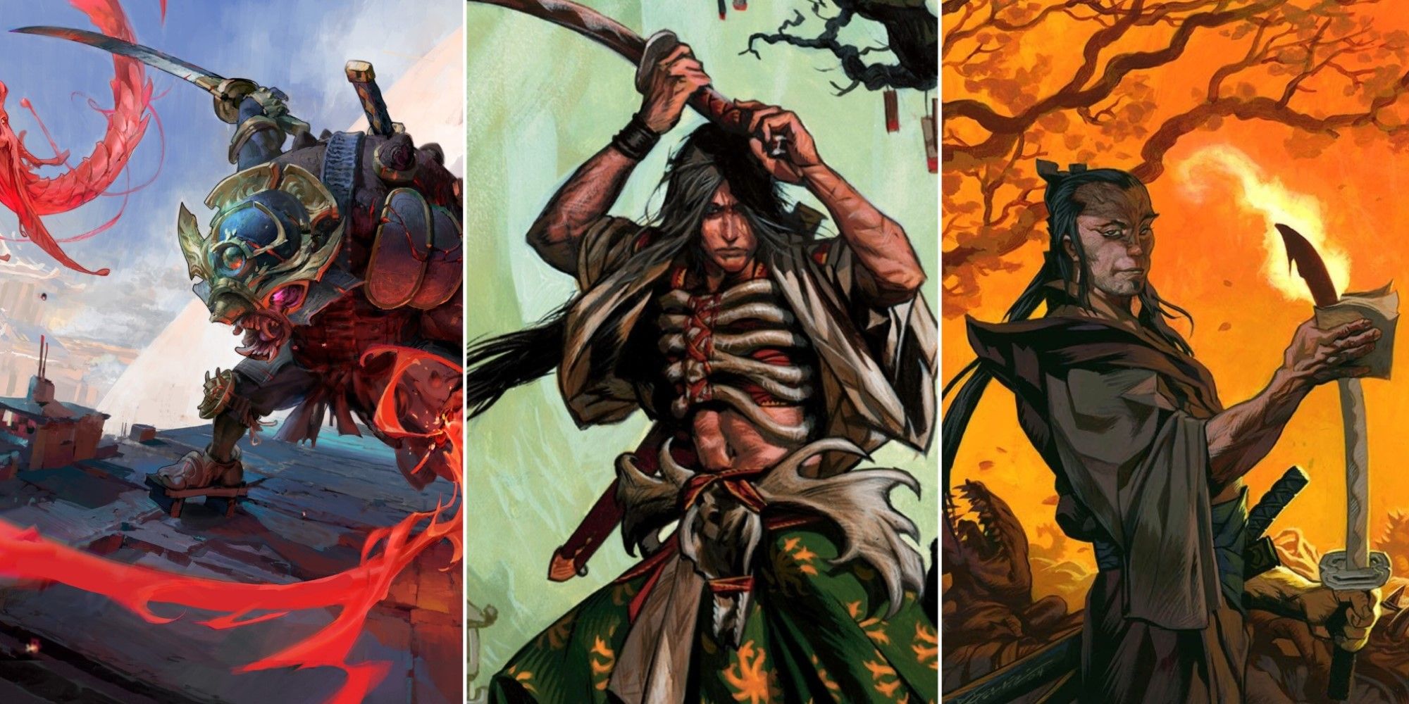 Artwork from three different legendary Samurai creatures in Magic: The Gathering.