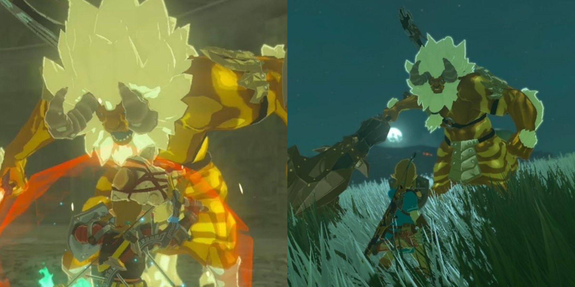 Split image of Link fighting Golden Lynels in The Legend Of Zelda: Breath of the Wild.