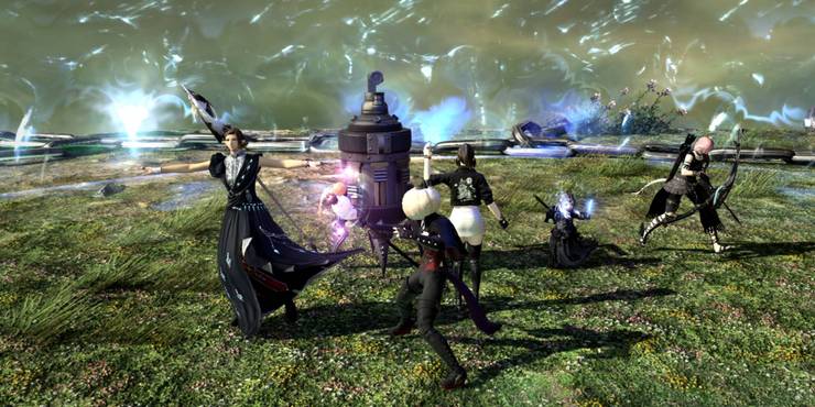 Final Fantasy 14 - players dancing during the Bismarck trial