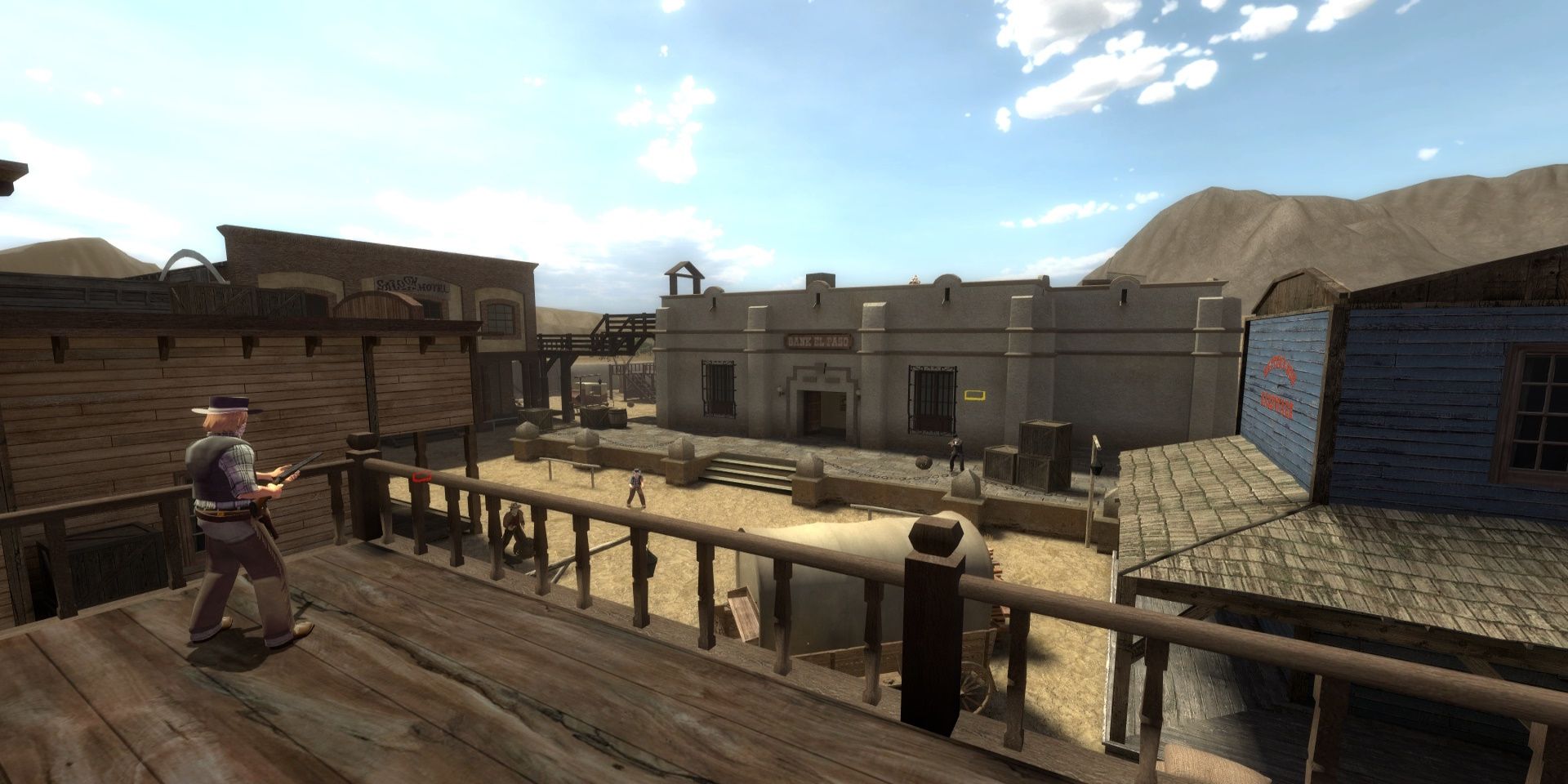 Cowboy looking over map in Fistful Of Frags