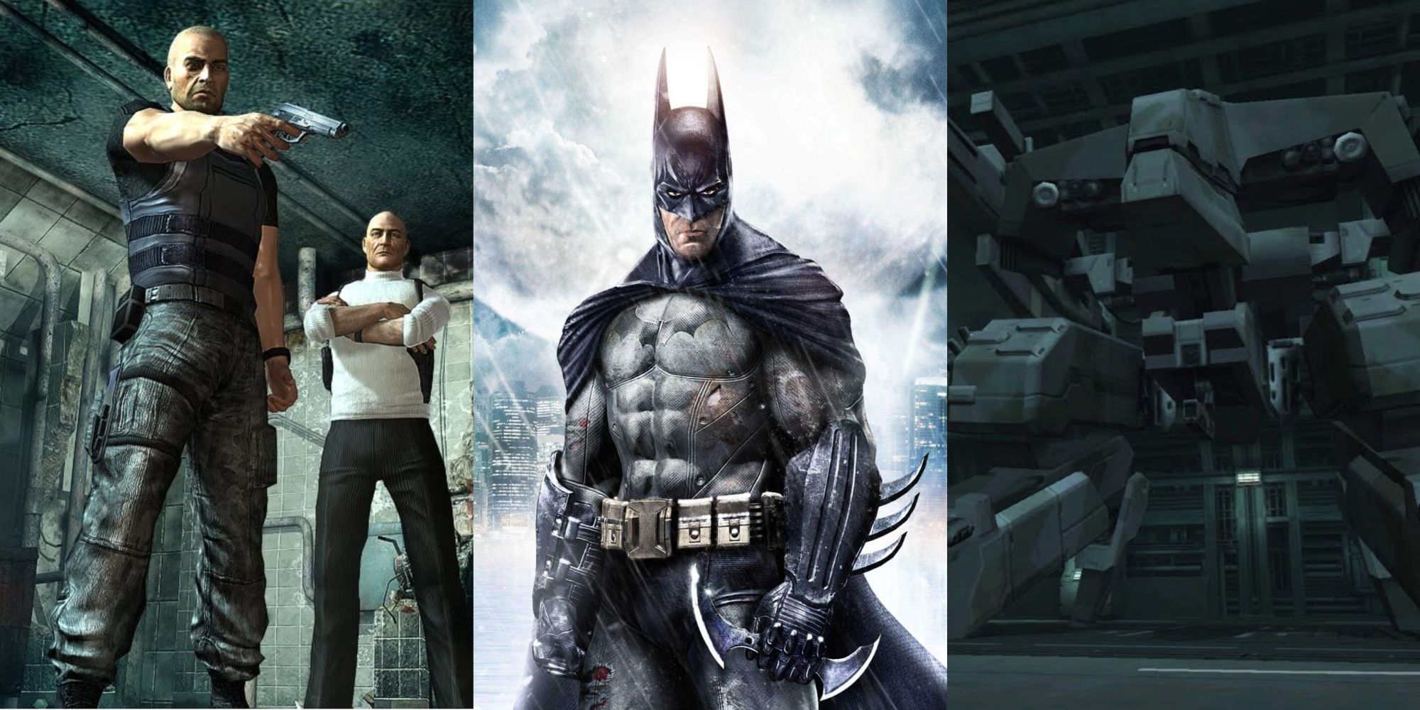 A collage showing Splinter Cell Double Agent, Batman Arkham Asylum and Rex from Metal Gear Solid