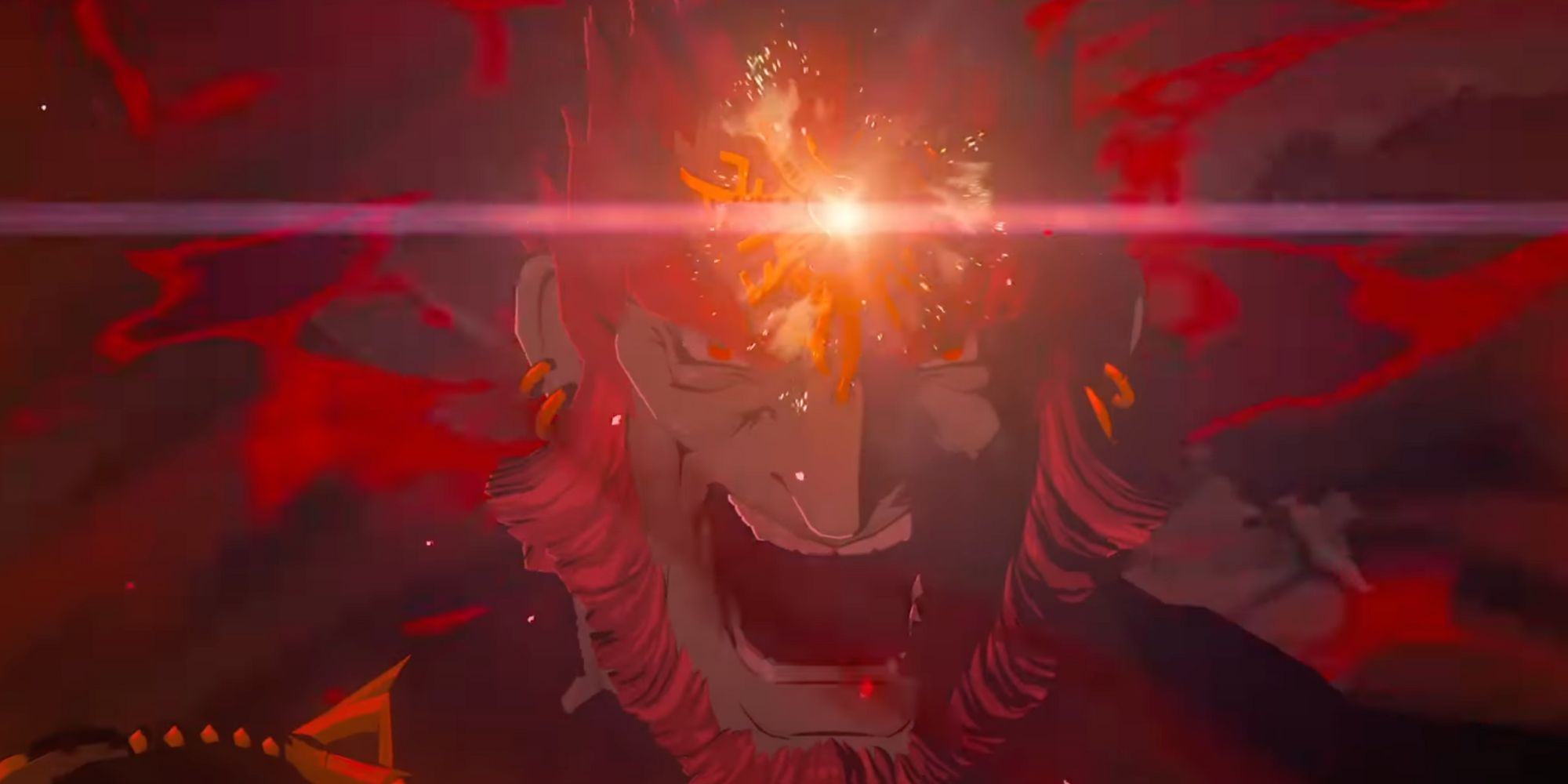 Ganondorf Yelling With Power Coming Out Of Stone On His Forehead