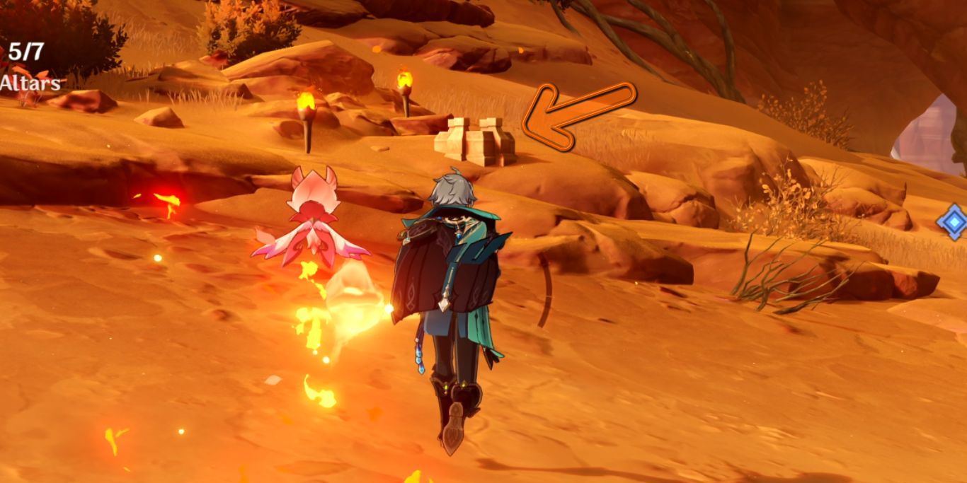 Genshin Impact Altar lit by flames