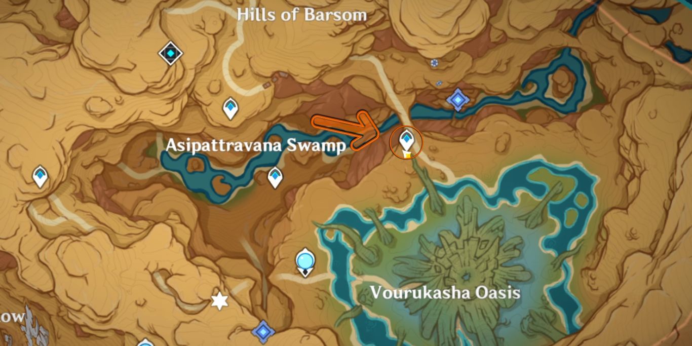 Genshin Impact Waypoint near Vourukasha Oasis