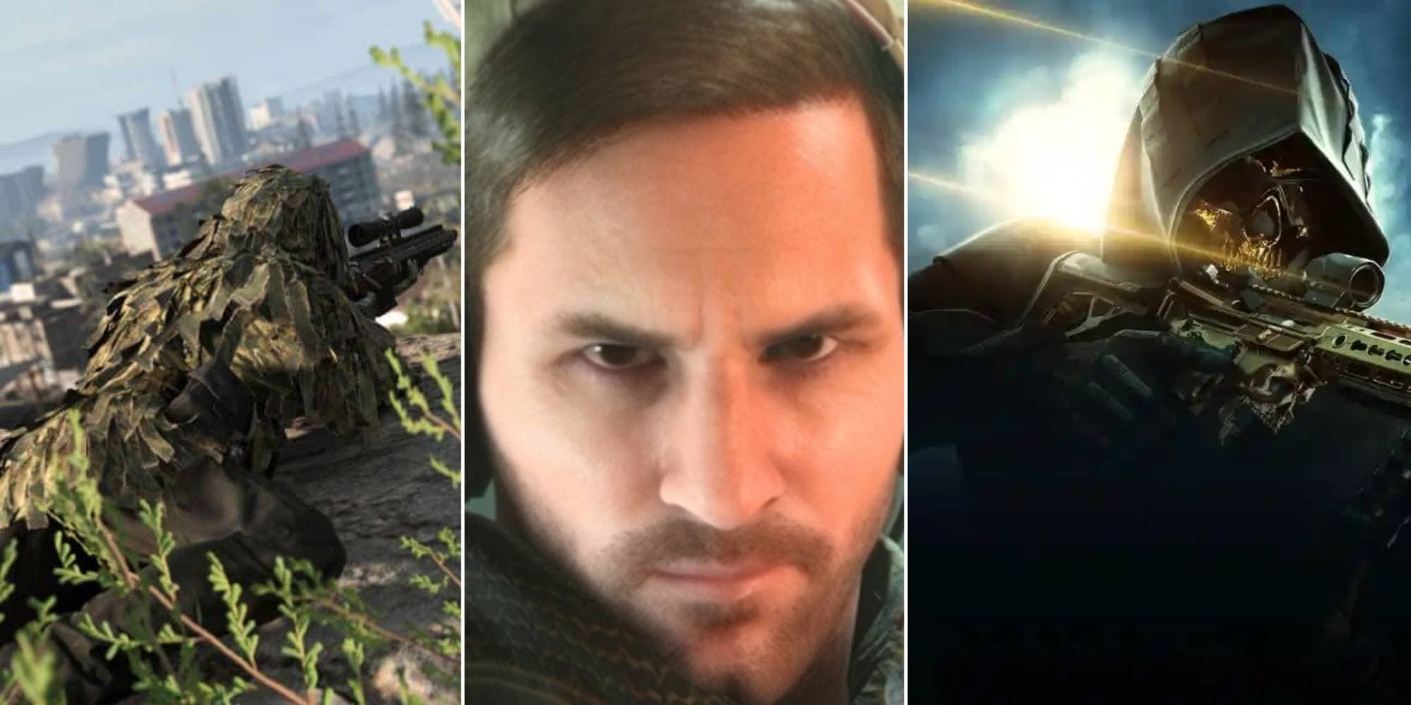 Collage of a character Ghillied Up, Messi, and a Gilded Reaper in COD: MW2