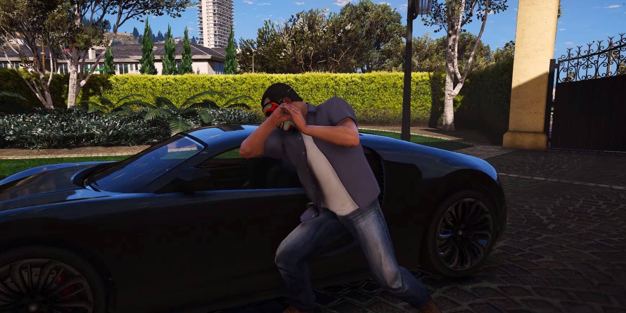 Players attempt to break car windows with their elbows in hopes of stealing vehicles in GTA 5.