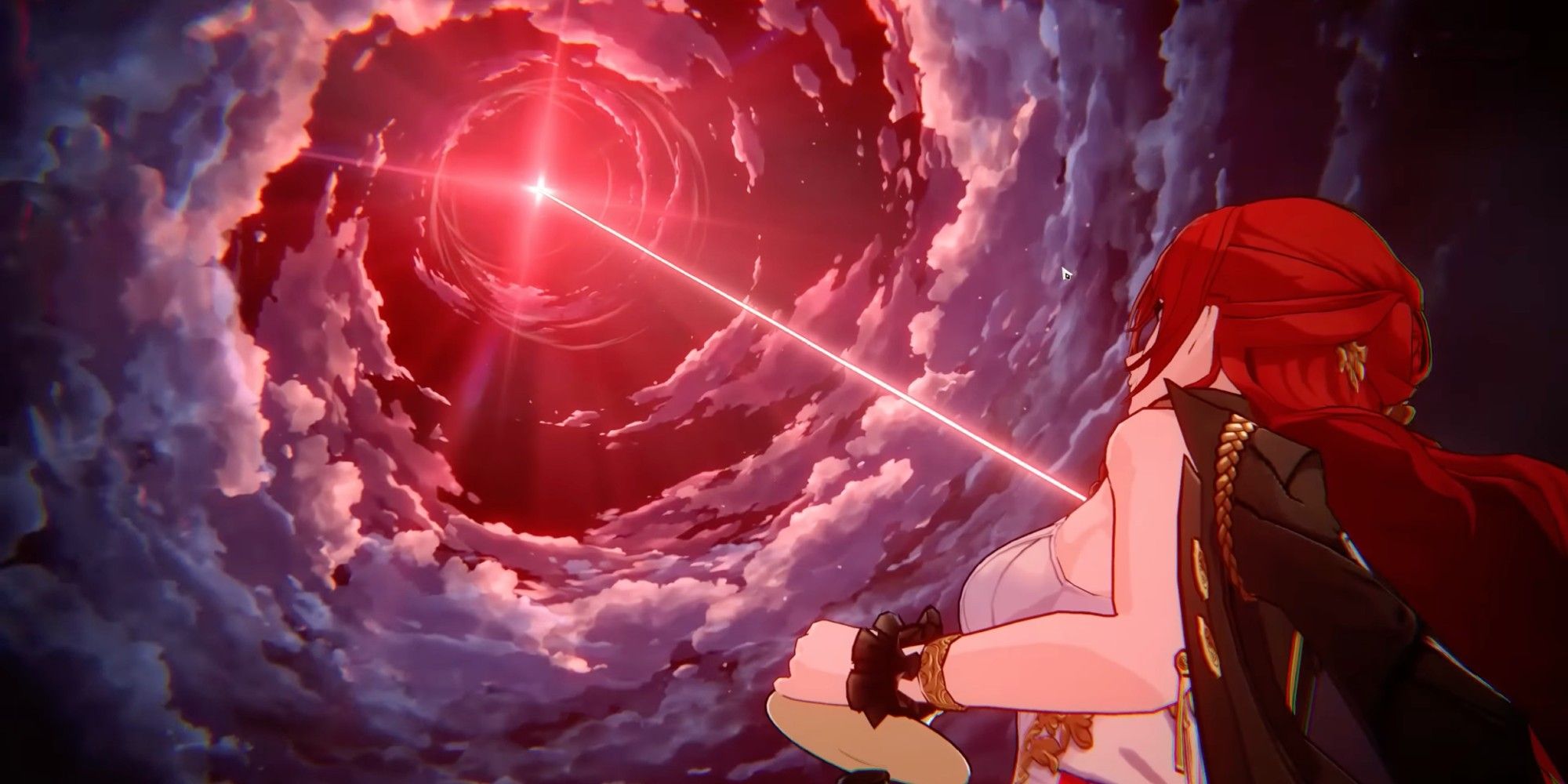Himeko sips tea while watching her attack form in the sky