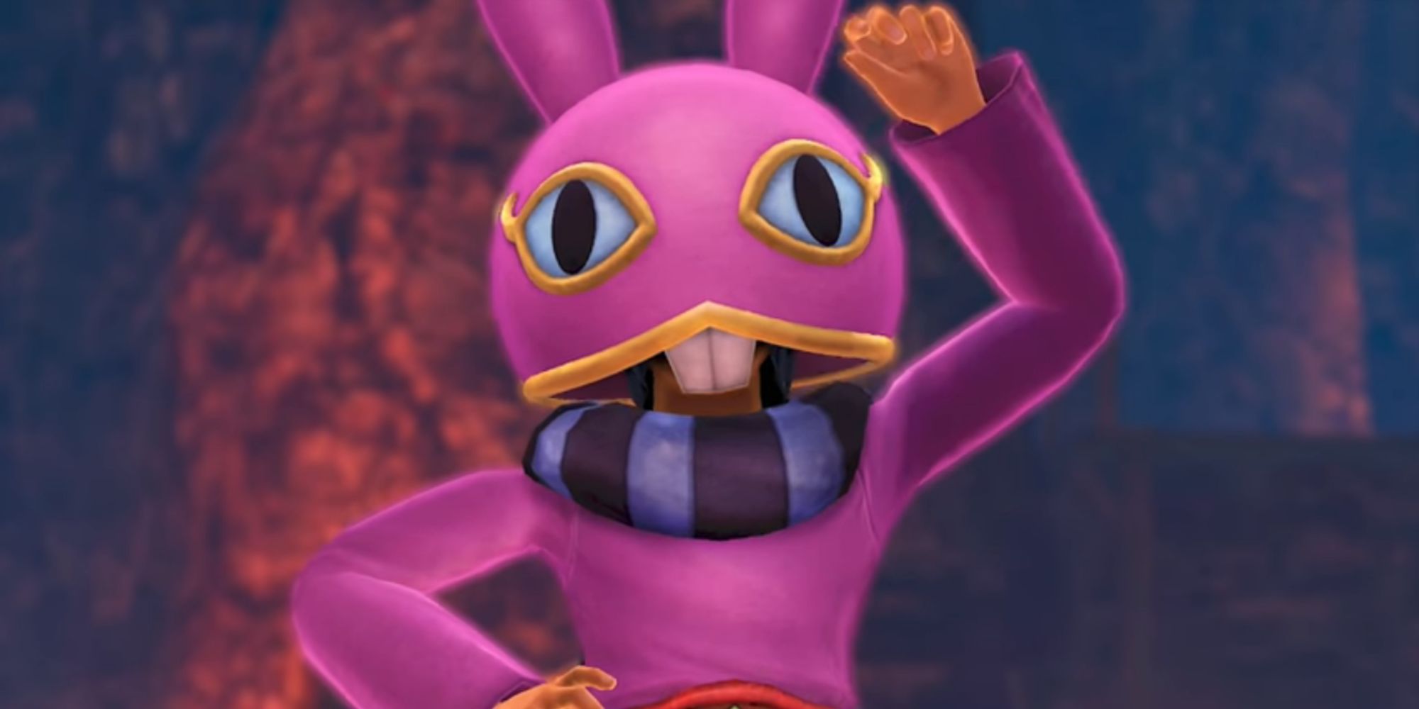 Ravio wipes his forehead after a battle in a dungeon