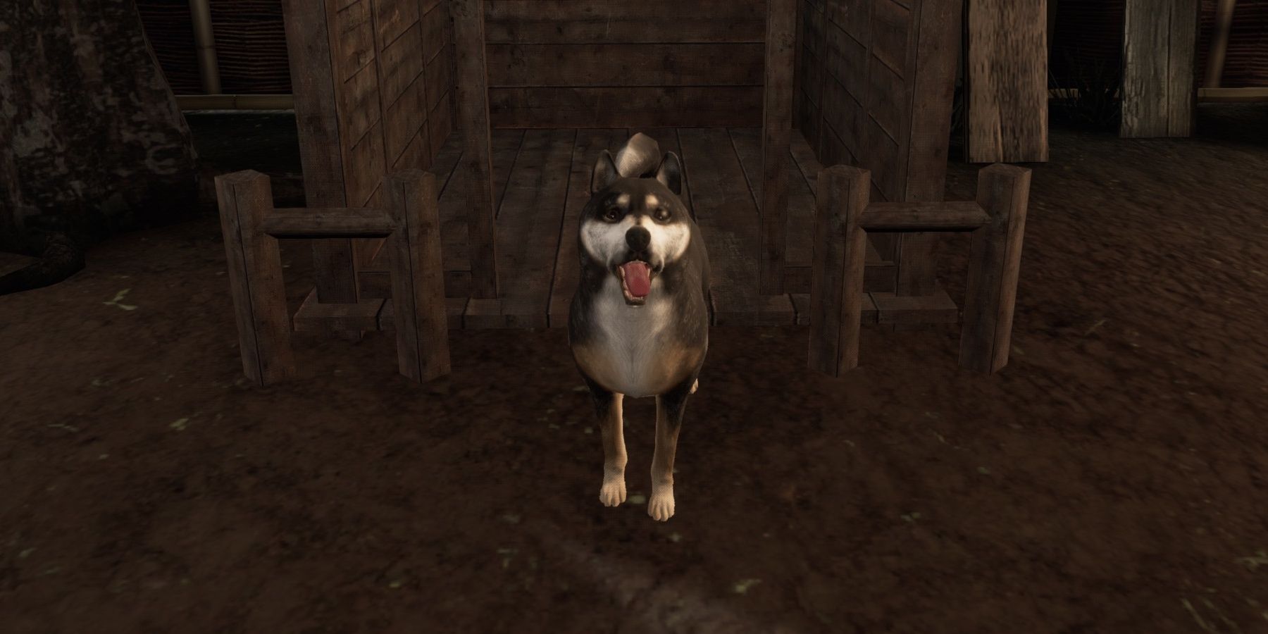 The Barking Dog stands outside the dog house at Ryoma's Villa.