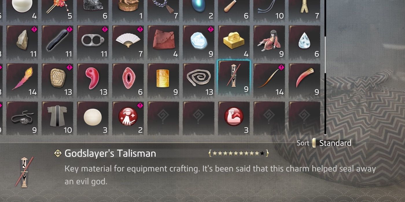 The Godslayer's Talisman and its item description in the inventory menu.
