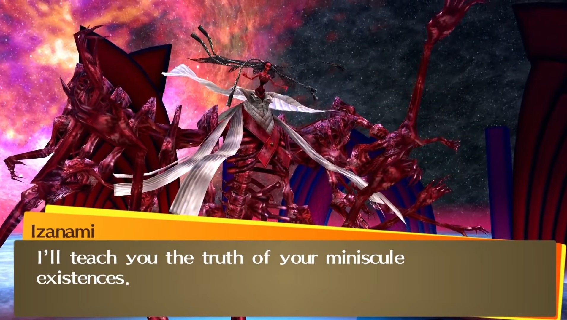 izanami-no-okami just after rising from izanami in the boss battle for persona 4 golden p4g