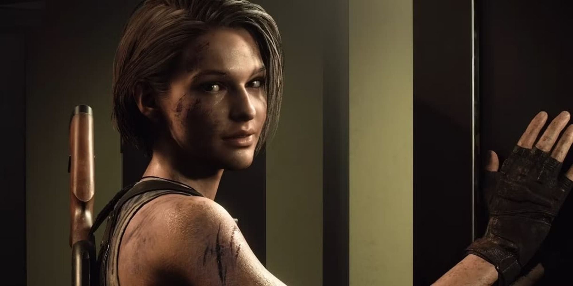 Jill Valentine smiles while looking to her right in Resident Evil 3 