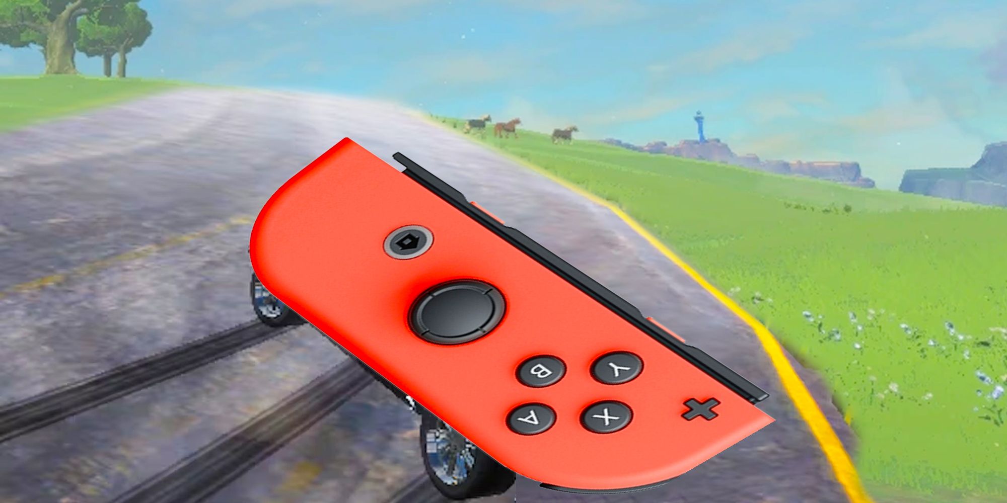 Joy-Con drifting in TOTK image showing a joy-con drifting off a road in Hyrule