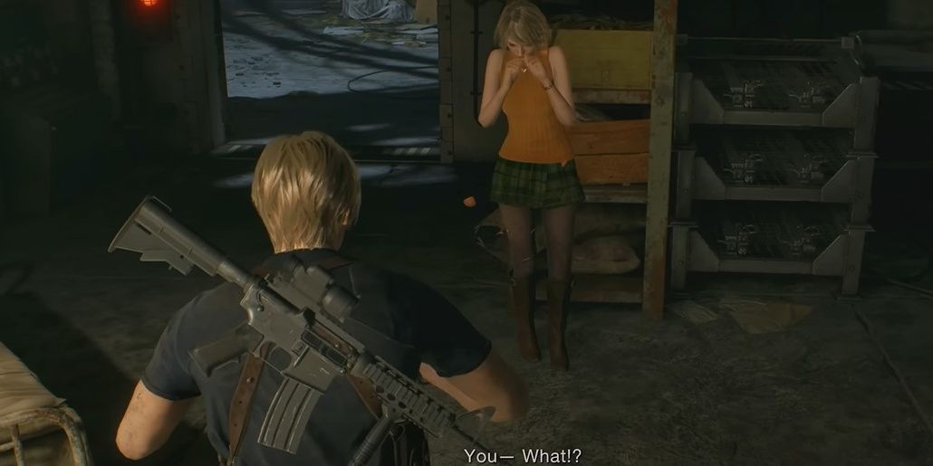 Leon throws eggs at Ashley in Resident Evil 4 remake
