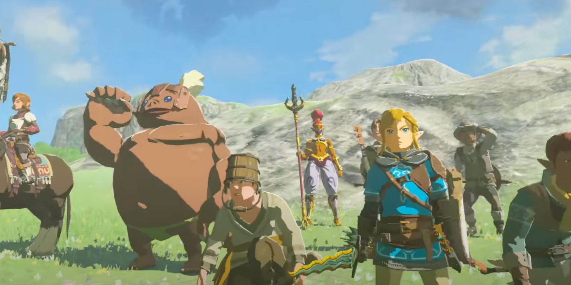Link Standing With A Variety Of Friendly Characters From Hyrule