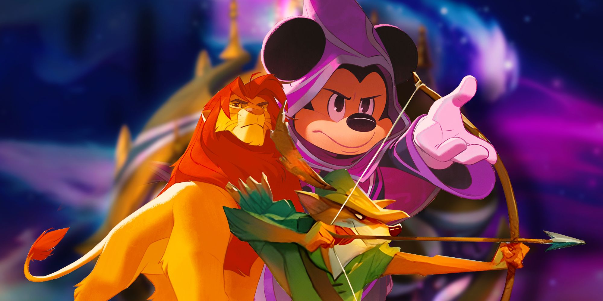 Simba, Mickey Mouse and Robin Hood from Disney Lorcana.