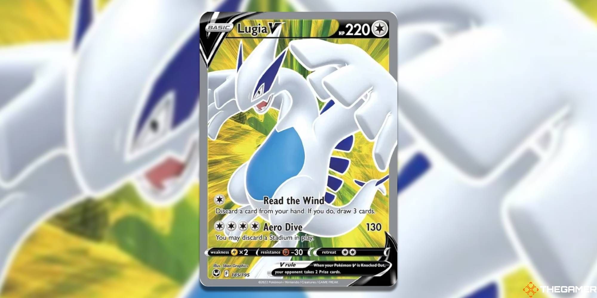 Lugia V full art from Pokemon TCG with blurred background