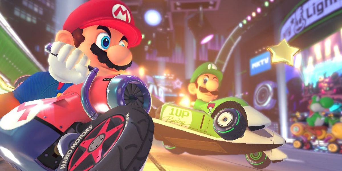 Mario and Luigi racing in Mario Kart 8