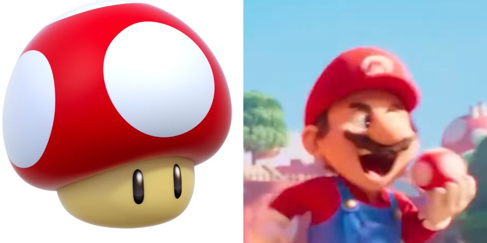 Mario eating a red mushroom different from the one in the video game