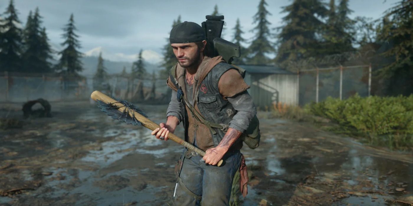 A close shot of Deacon holding the Bat Axe with his two hands.