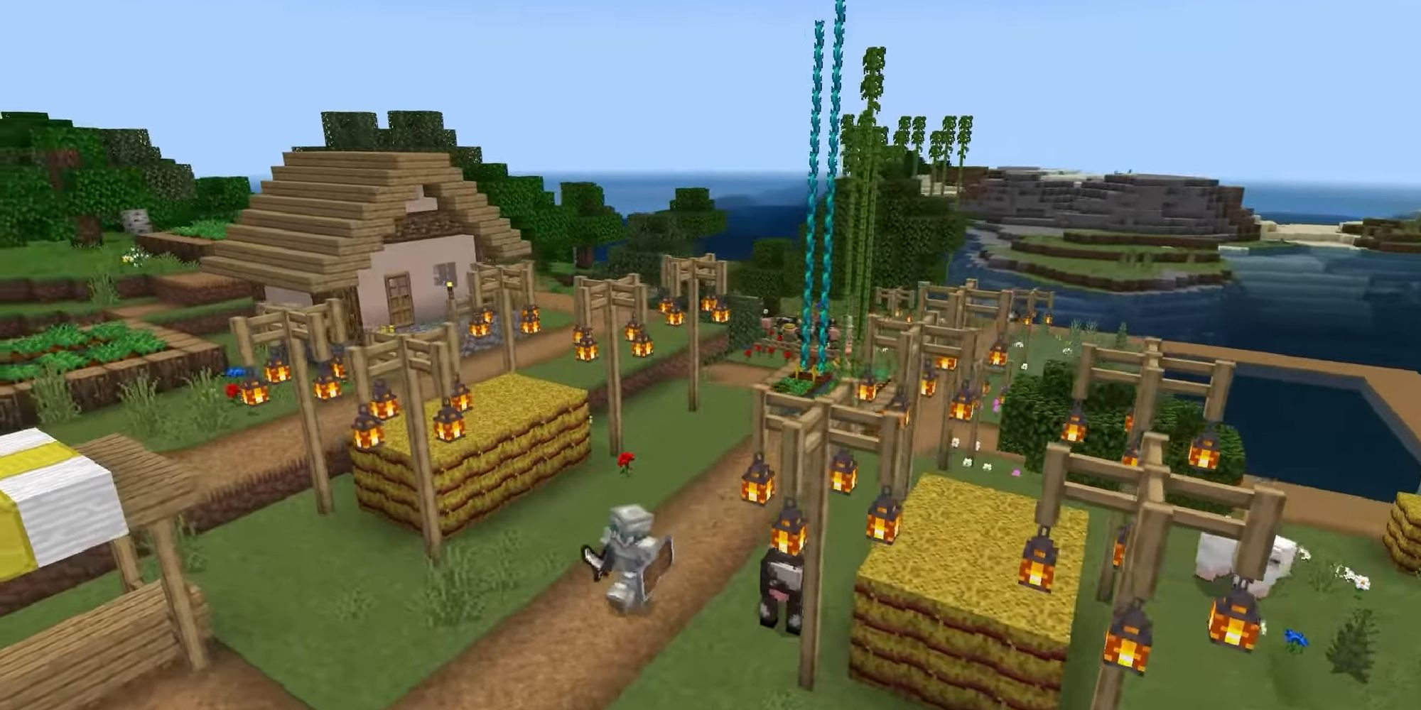 minecraft bedrock faithless mod showing player walk through a village