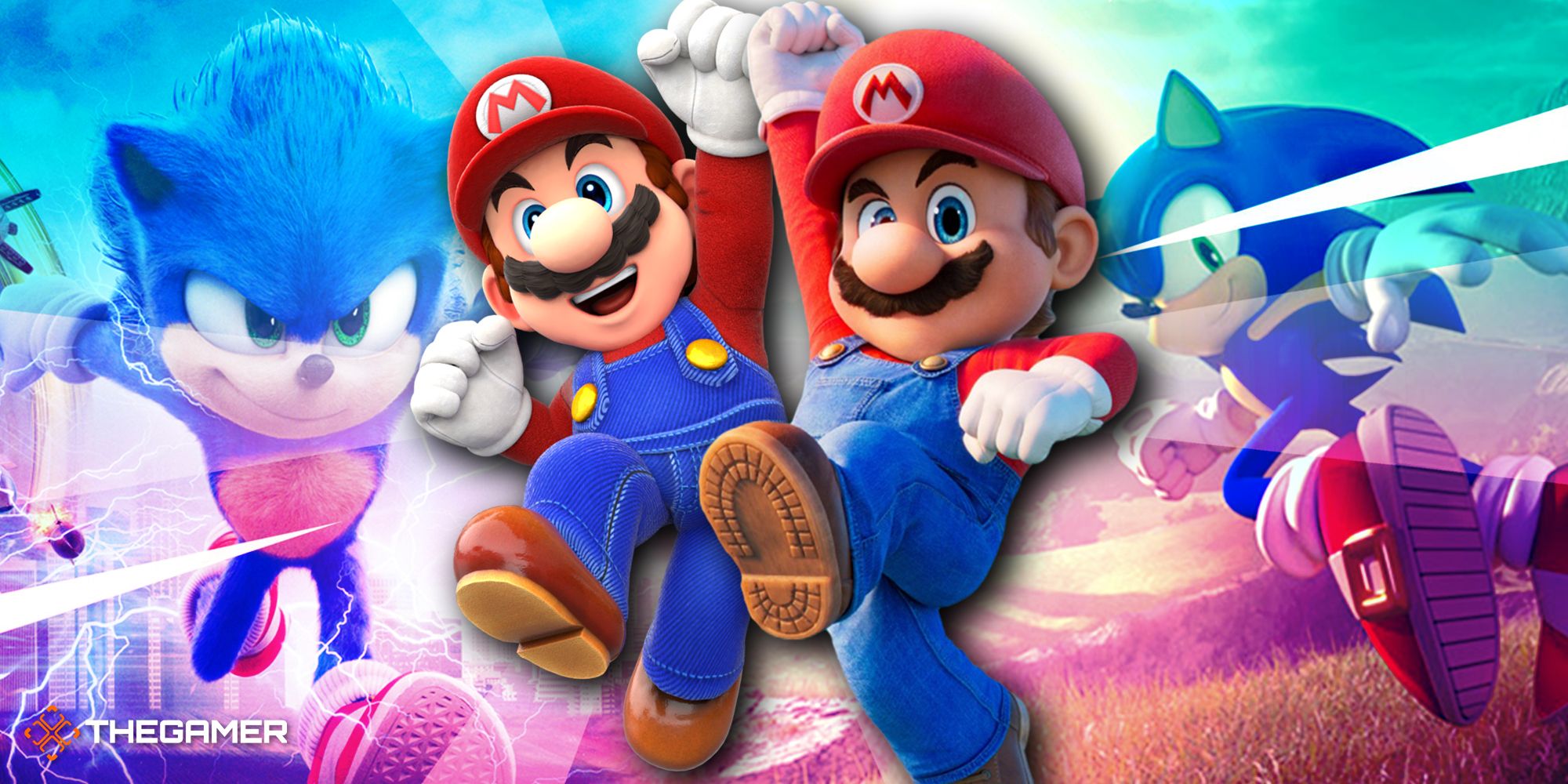 movie sonic and movie mario with game sonic and game mario