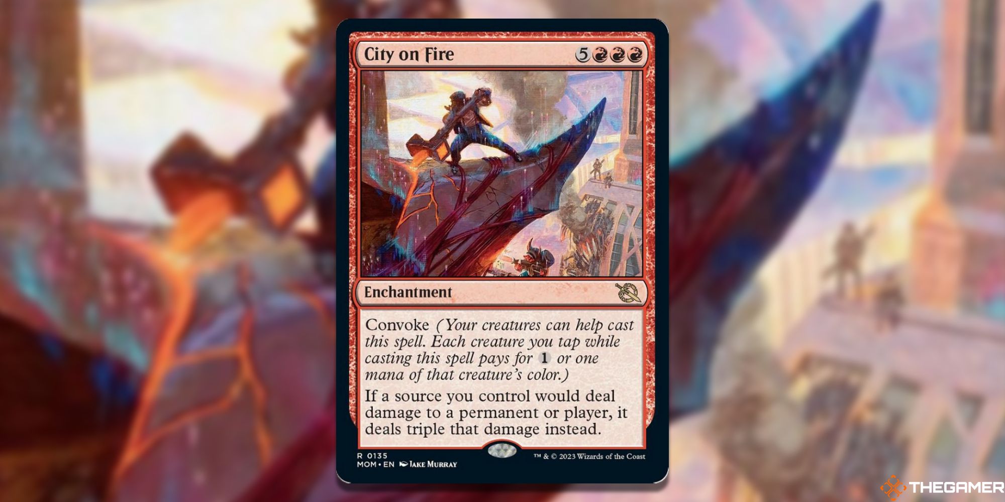 City on Fire card image from Magic: The Gathering, art by Jake Murray