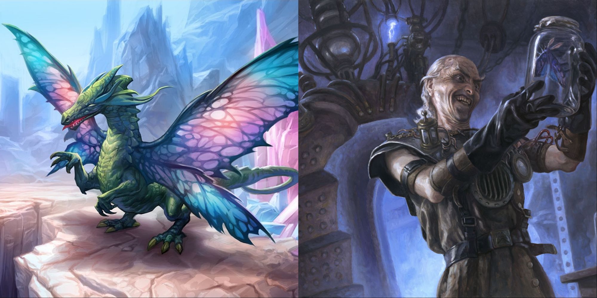 Sprite Dragon and Delver Of Secrets artwork in Magic: The Gathering.