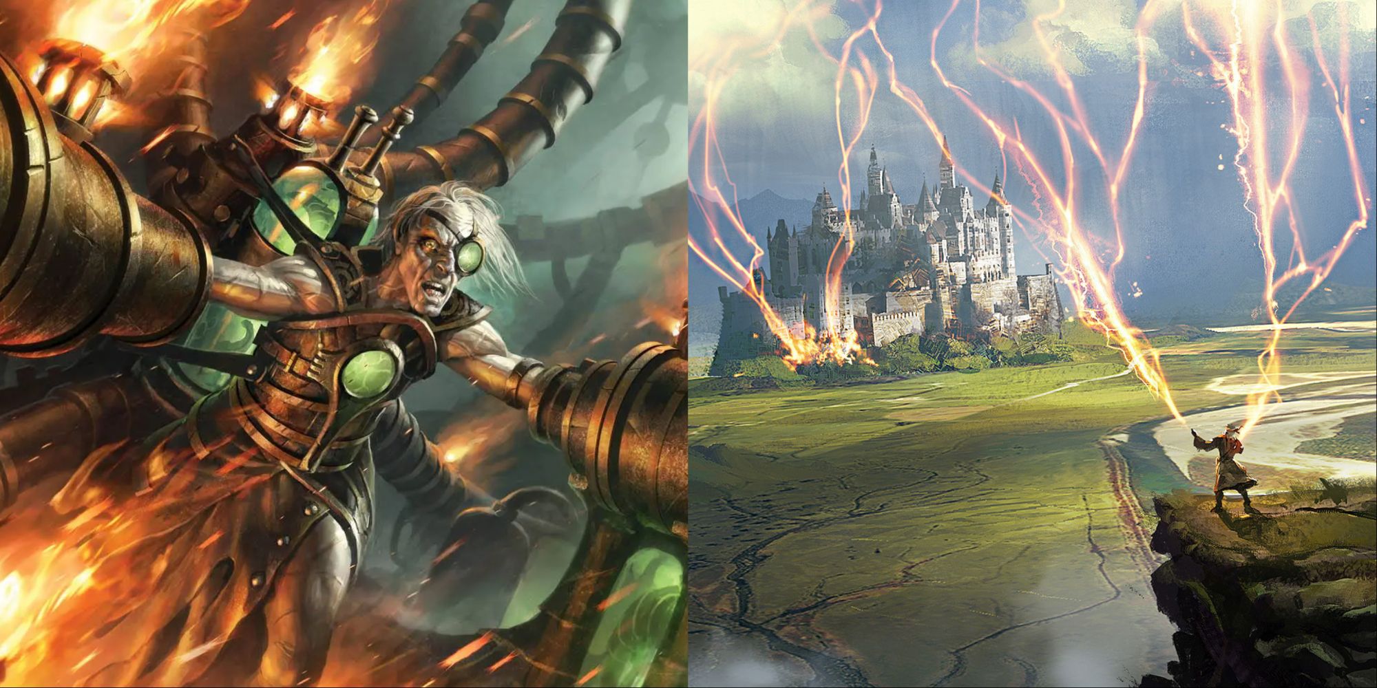 Thermo-Alchemist and Wizard's Lightning artwork in Magic: The Gathering.