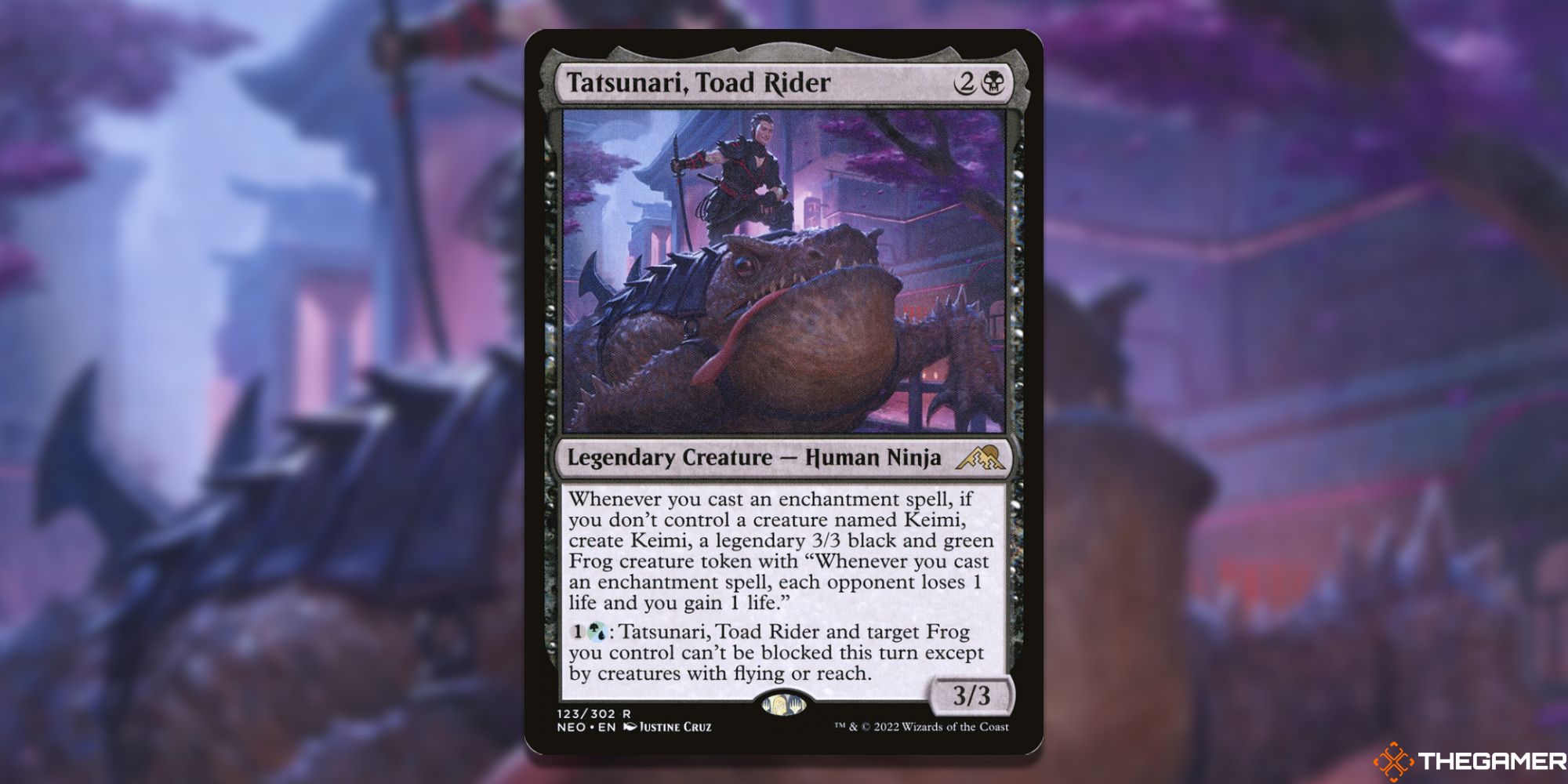 Image of the Tatsunari, Toad Rider card in Magic: The Gathering, with art by Justine Cruz