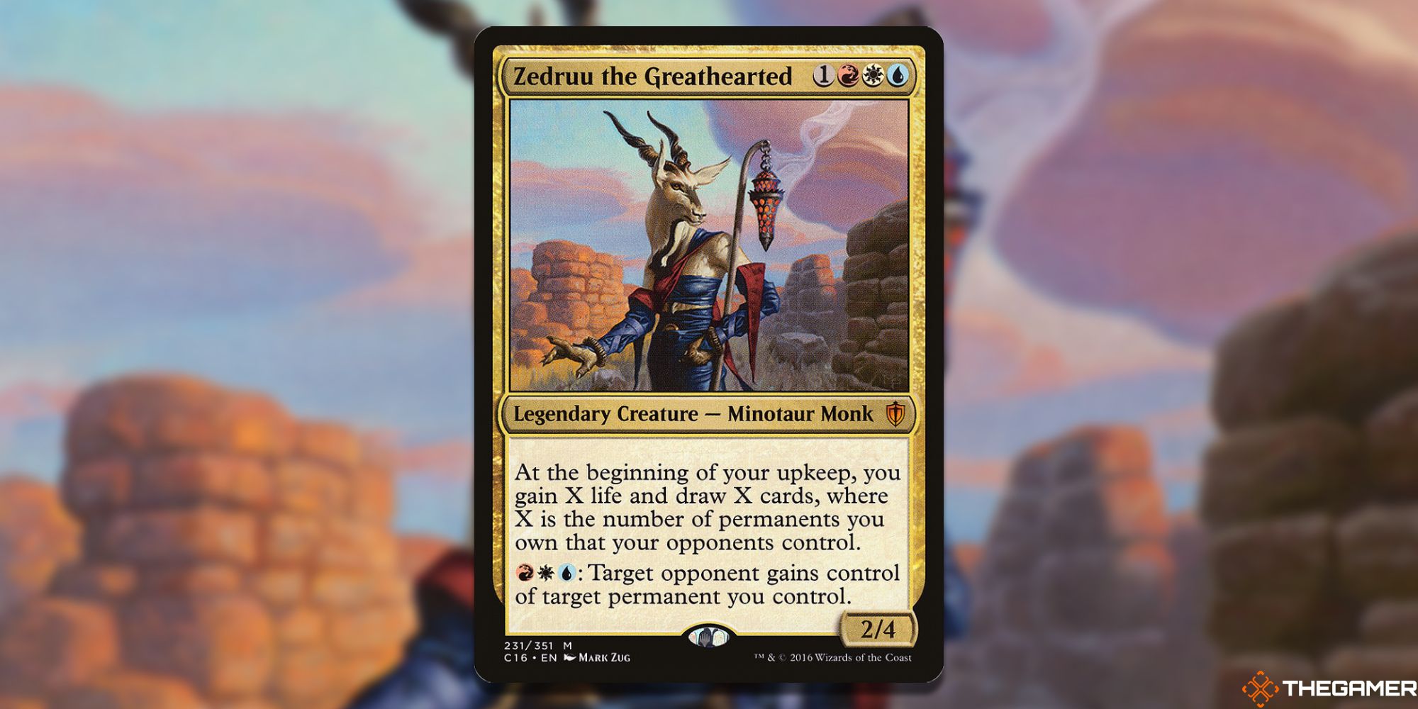 Image of the Zedruu the Greathearted card in Magic: The Gathering, with art by Mark Zug