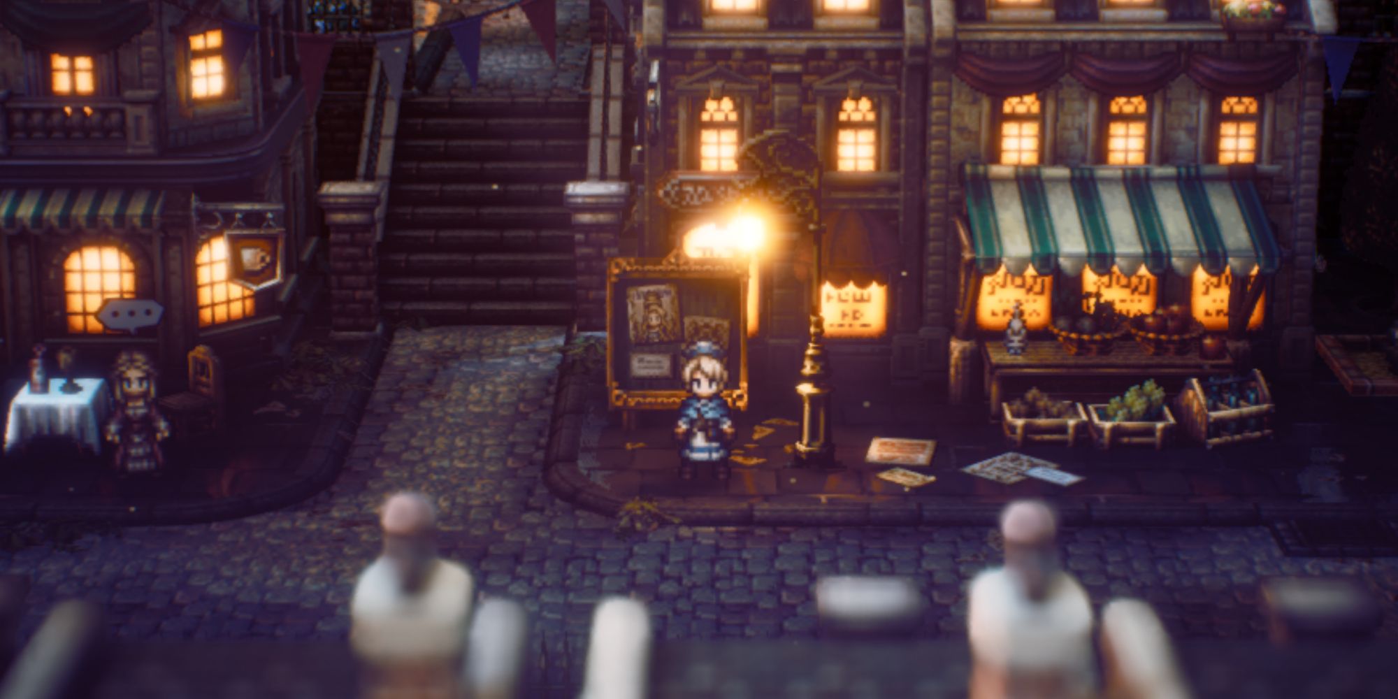 Octopath Traveler 2, Castti at night in New Delsta