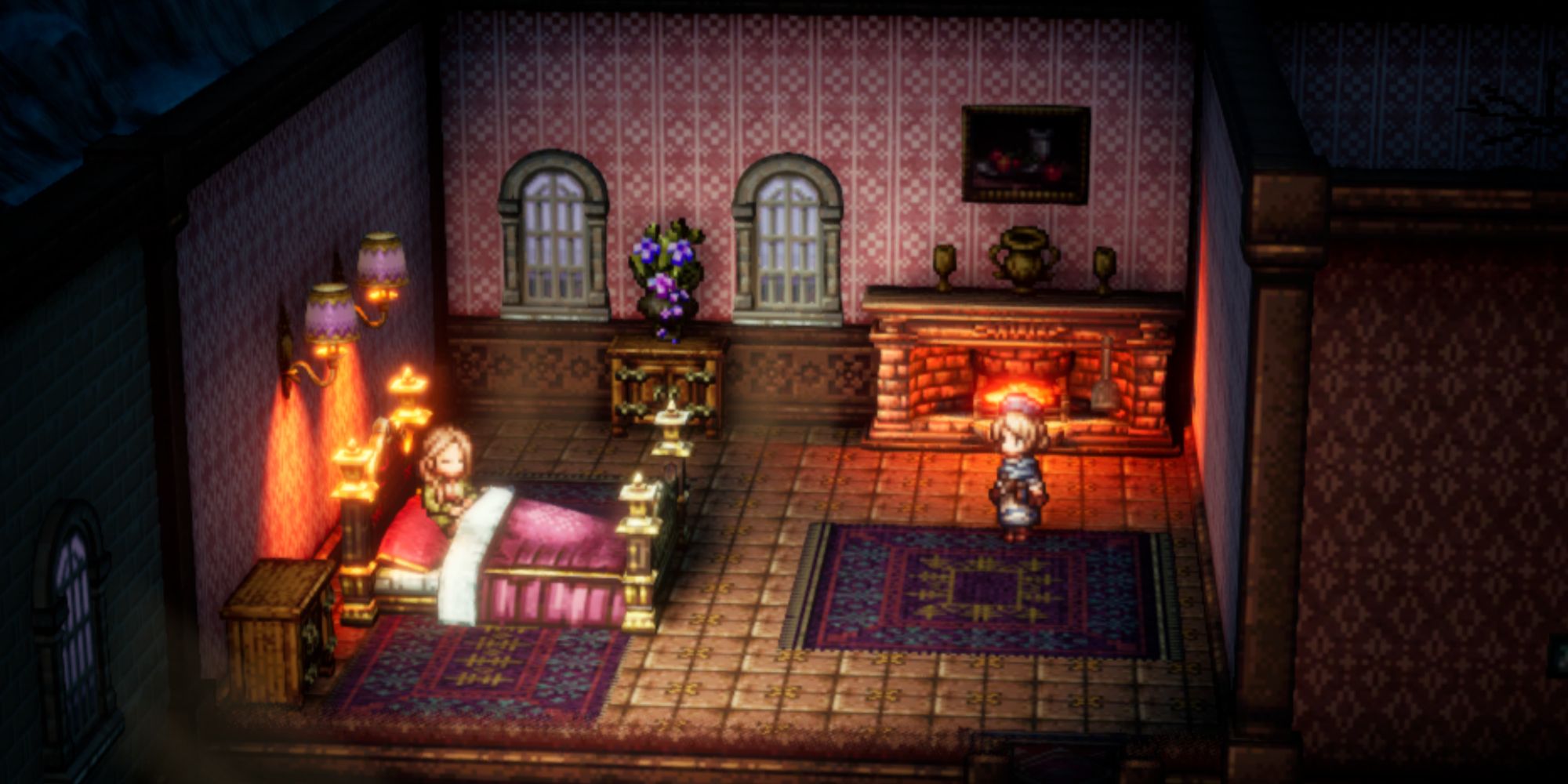 Octopath Traveler 2, a cutscene featuring Rosa in Chapter 2 of Castti Winterbloom