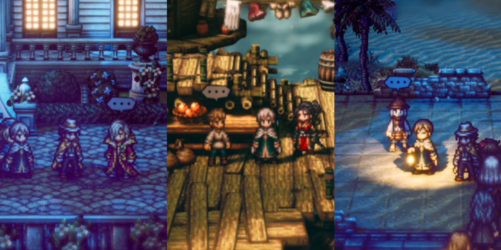 A collage showing different party members of Octopath Traveler 2.