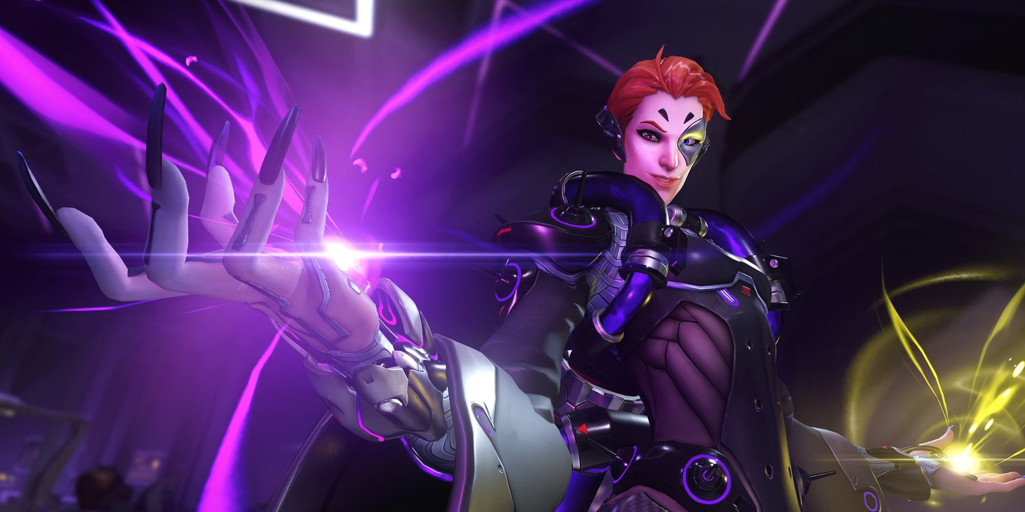 Moira in Overwatch 2, showing off her damage and healing magic.