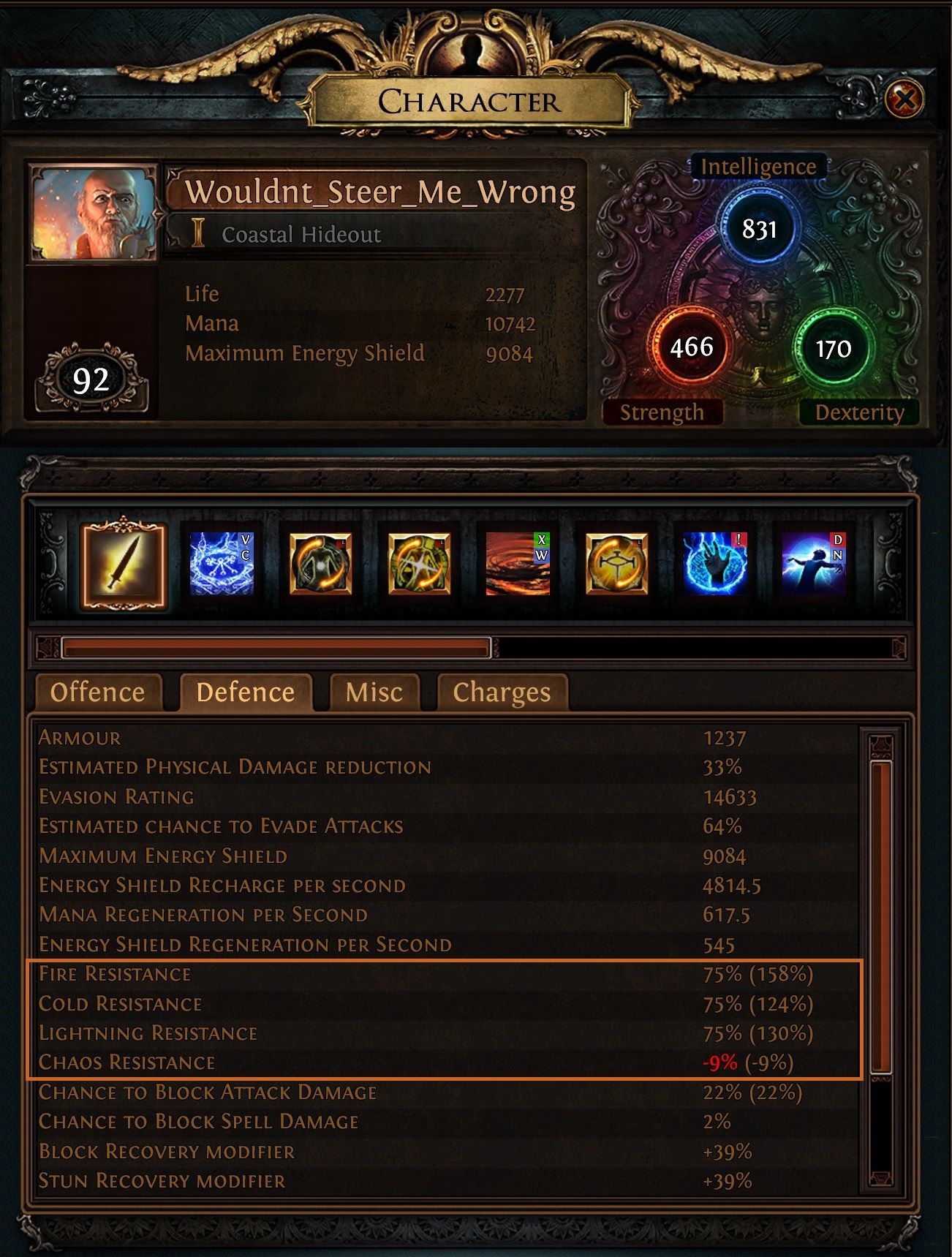 Path of Exile Character Sheet Resistances Example