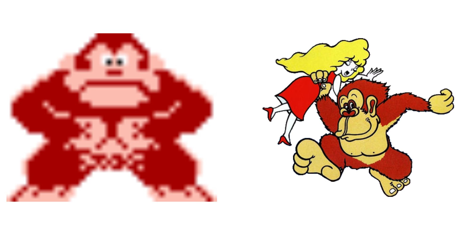 Pixel art Donkey Kong and Donkey Kong original drawings