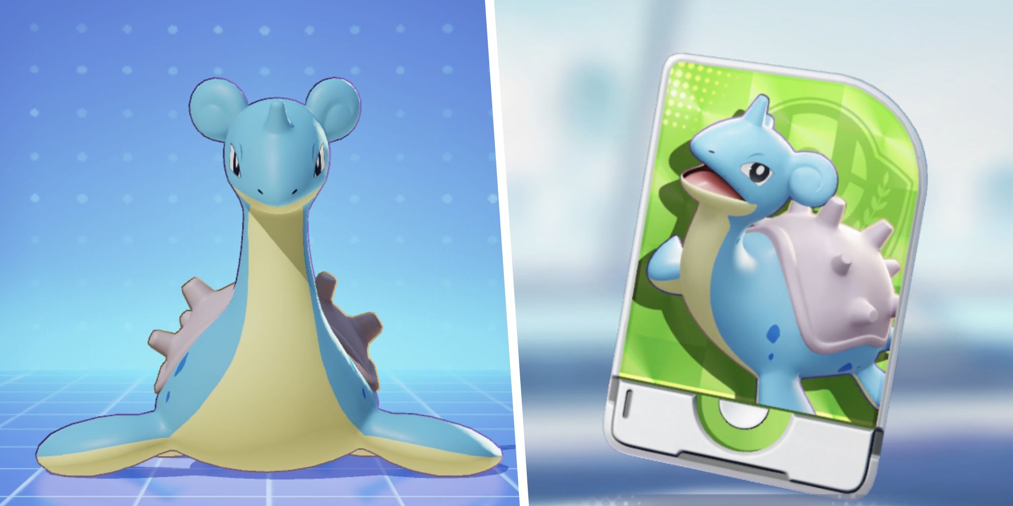 Image of Lapras from Pokemon Unite split with an image of the Lapras Unite License